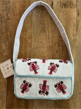 NWT Sol and Mer Hand Beaded Lobster Shoulder Bag Coastal Beach Nautical Purse
